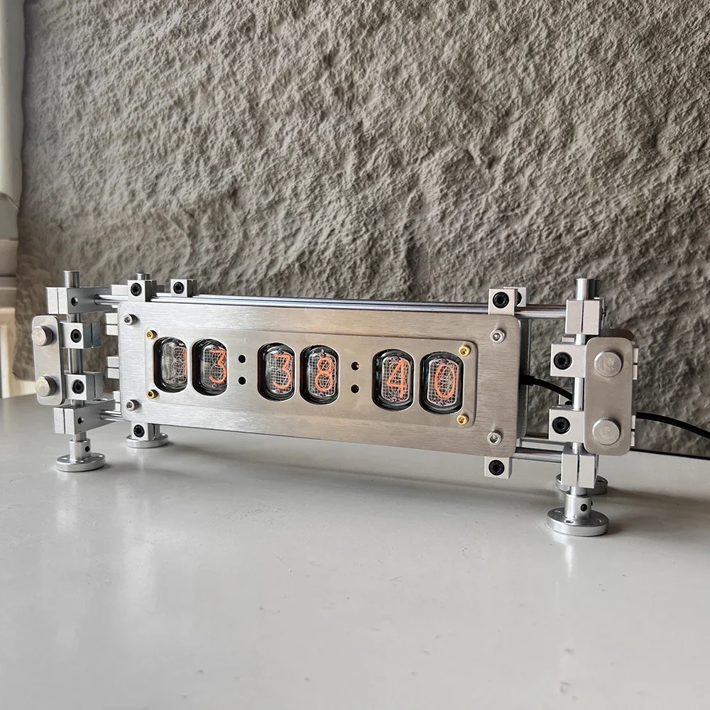 Retro Nixie Tube Clock Luxury Stainless Steel Metal Tube Clock IN12 Glow Tube 6 Bit Digital Electronic  Clock