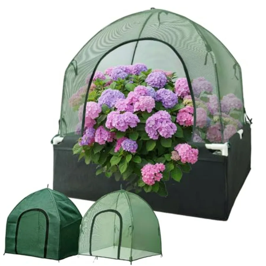 Garden raised bed for vegetables fruits flowers, felt material, gray, no-tool assembly with insect-proof mesh and sun shade