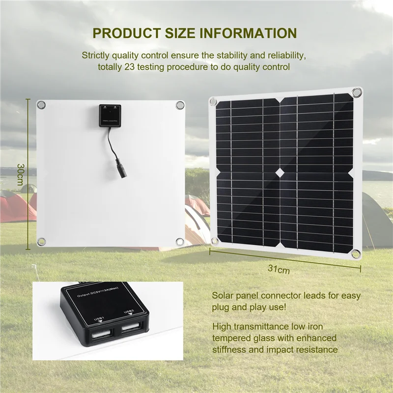 MAKE-50W لوحة طاقة شمسية 18 فولت الخلايا الشمسية البنك موصل غطاء مع جهاز تحكم يعمل بالطاقة الشمسية IP65 للهاتف سيارة RV قارب شاحن