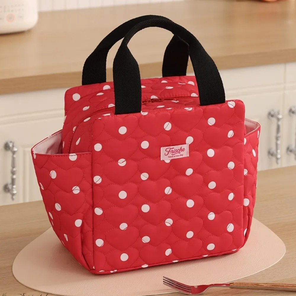 Leakproof Insulated Lunch Bag with Two Pockets Large Capacity Students Lunch Box Portable Thickened Tote Bag for Office Workers