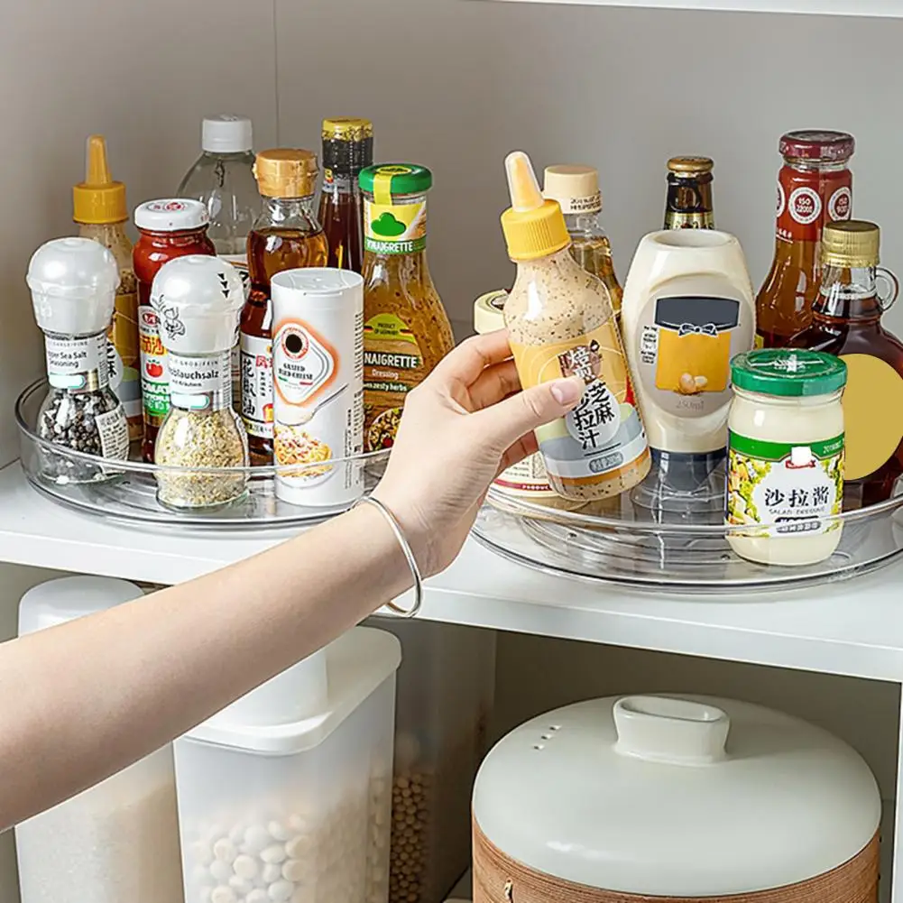 Rotating Shelf for Cabinets 360° Rotating Storage Turntable Organizer Transparent Round Tray Kitchen Bathroom Cabinet Pantry