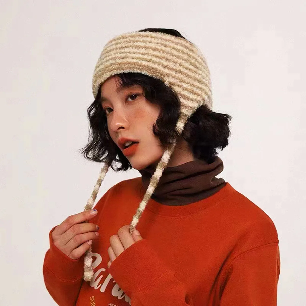 winter hat Vintage Empty top ear protection Thread Hat Big caps Knitted hat skiing cap Big hat wool warm hat Thick gentle hat