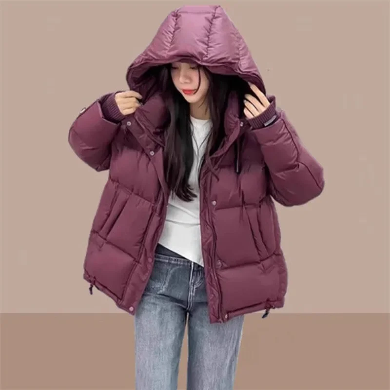 

2026 Winter Loose Casual Hooded Short Bread Warm Cotton Coat Thickened Cotton Jacket Parkas Extra Large Size Down Cotton Jacket