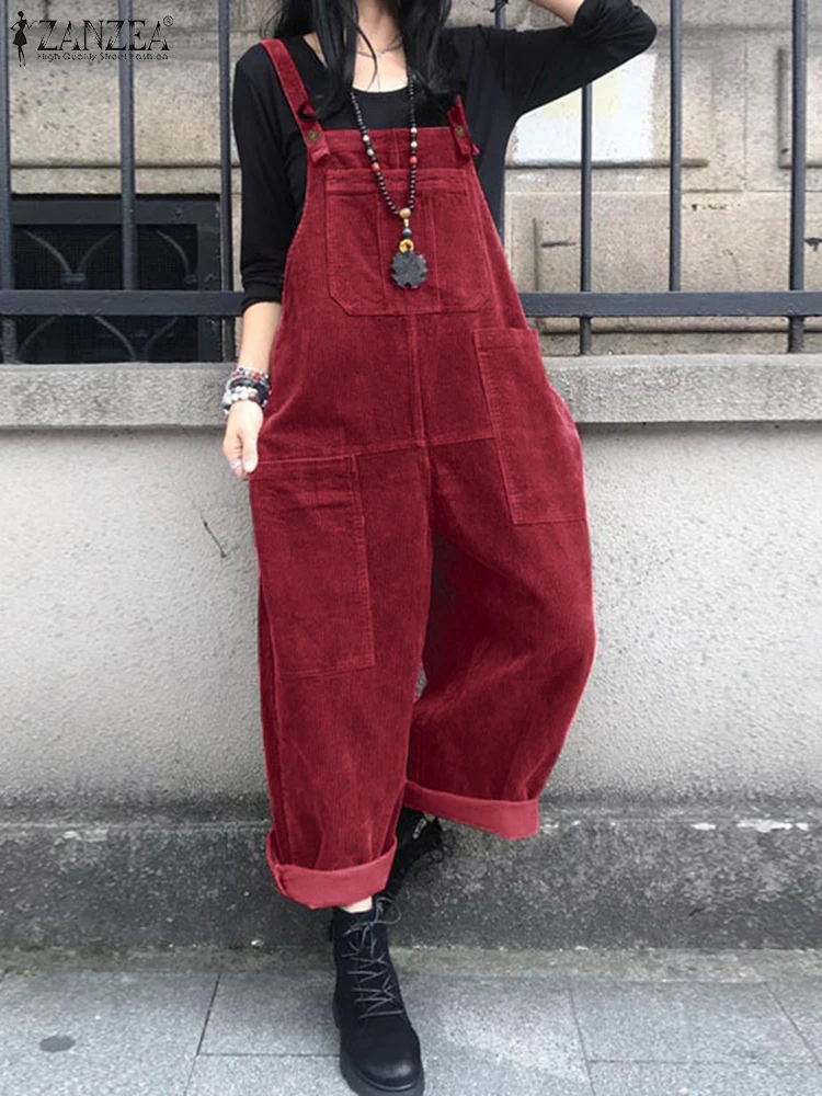 

Winter Autumn Corduroy Jumpsuits Women Pants 2025 ZANZEA Casual Suspender Fashion Wide Leg Playsuits Rompers Streetwear Trouser