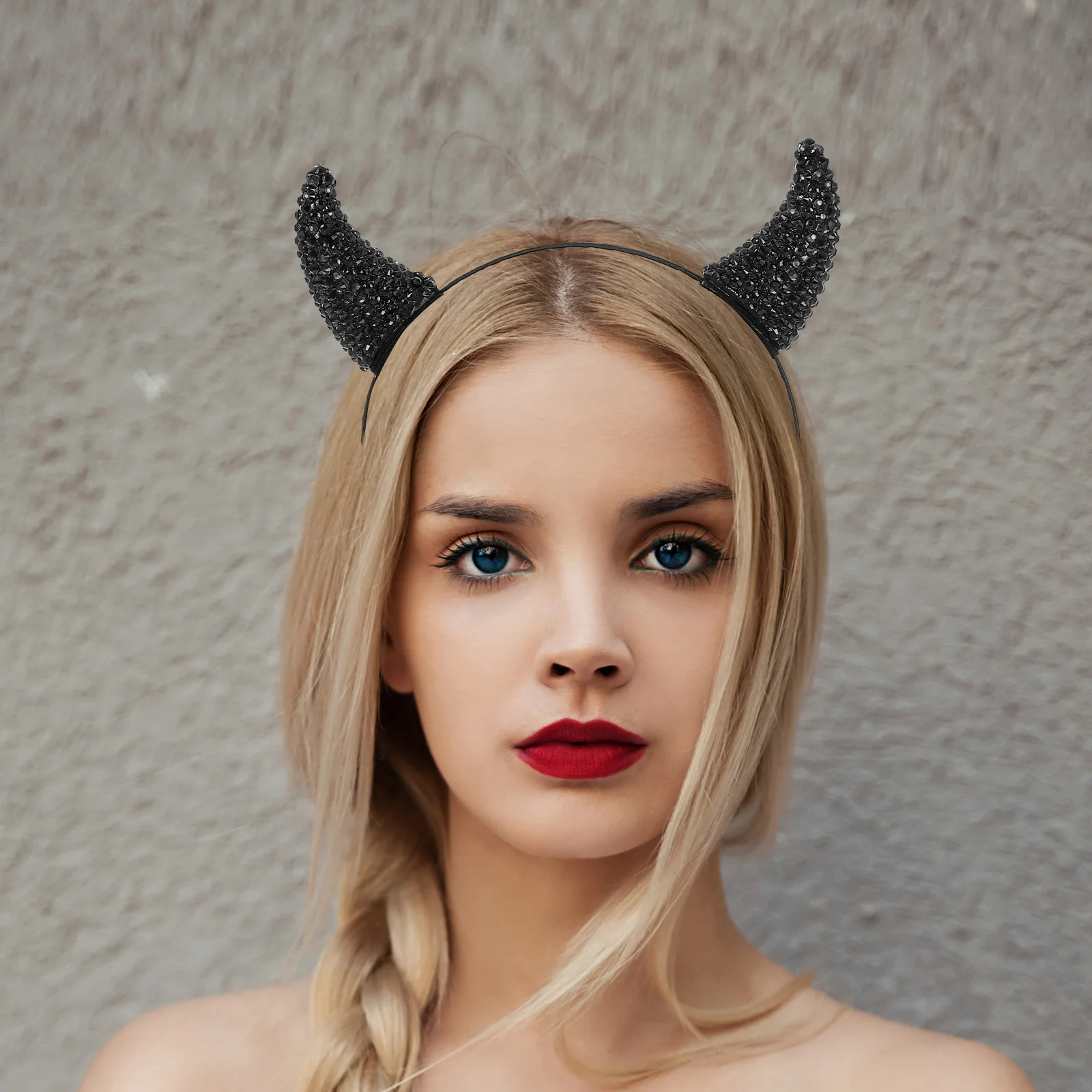 

Halloween Headband Demon Horn Headband Black Rhinestone Demon Costume Accessory Cosplay Party Hair Accessories