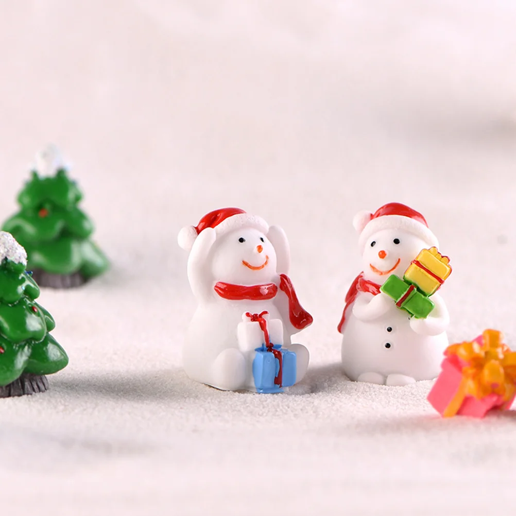 8 buah ornamen natal kerajinan menghias manusia salju bentuk Resin Lanscape miniatur
