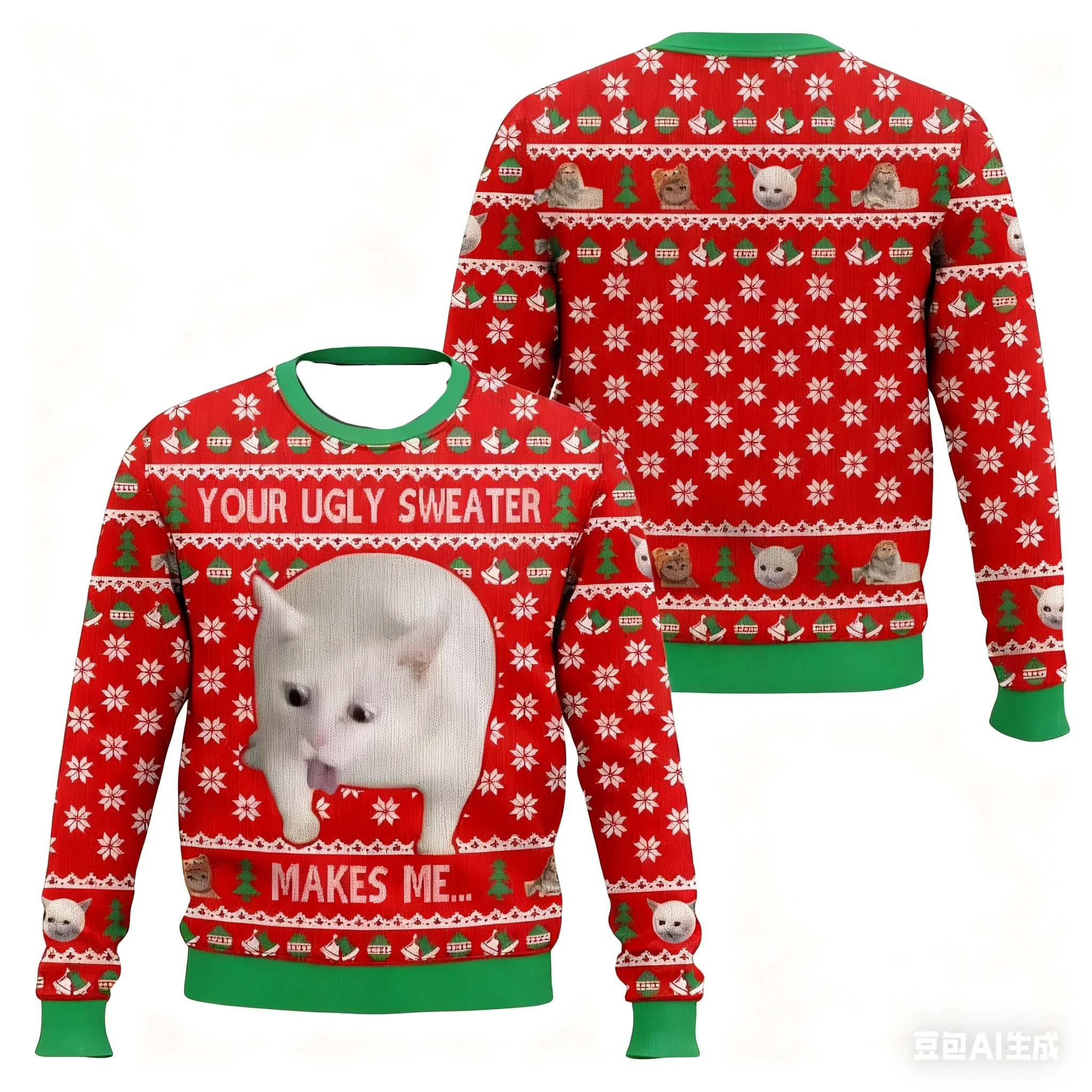 Suéter feo de Navidad, suéter con meme de gato, suéter divertido de Navidad para mascotas, lindo suéter de vacaciones para mascotas, suéter para gatos, trajes a juego para la familia