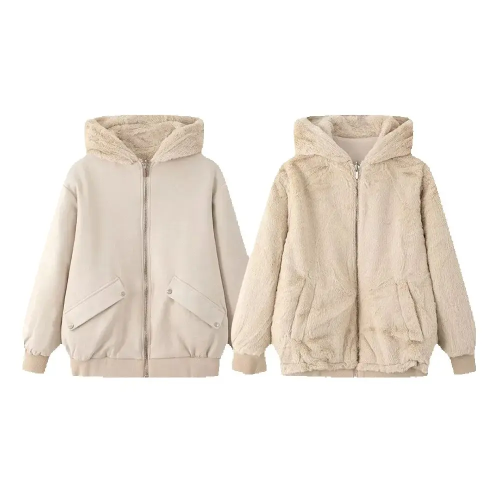 

Autumn and winter new women's fashion versatile double-sided pilot jacket hooded jacket