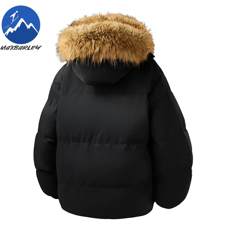 Vintage Men Padded Jacket Fur Collar Hooded Korean Style Thick Warm Parka Casual Outdoors Sport Lightweight Winter Cotton Coat