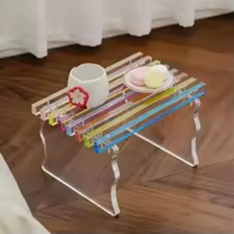 

B08B-Home Use Acrylic Rainbow Transparent Stool-Nordic Style Entryway Shoe Bench, Balcony And For Bedroom Furniture