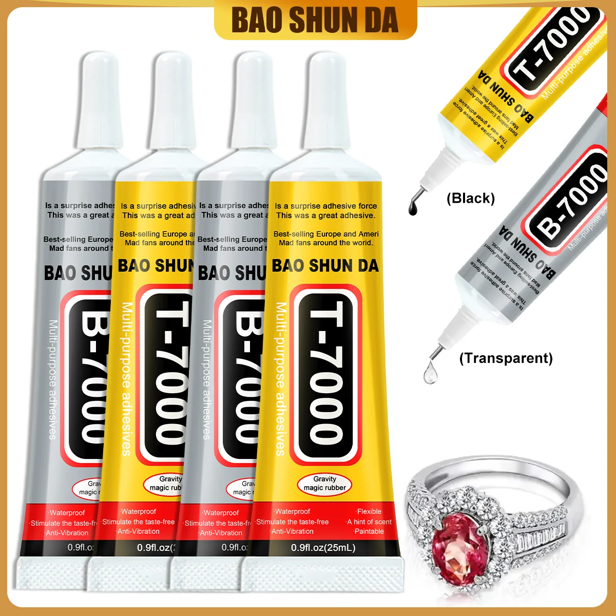 B-7000 25ML adhesivo transparente para reparación de teléfonos de contacto B7000 pegamento Universal de plástico de vidrio DIY piezas pegamento B7000,T7000 Superpegamento epoxi, adhesivo para joyería y manualidades