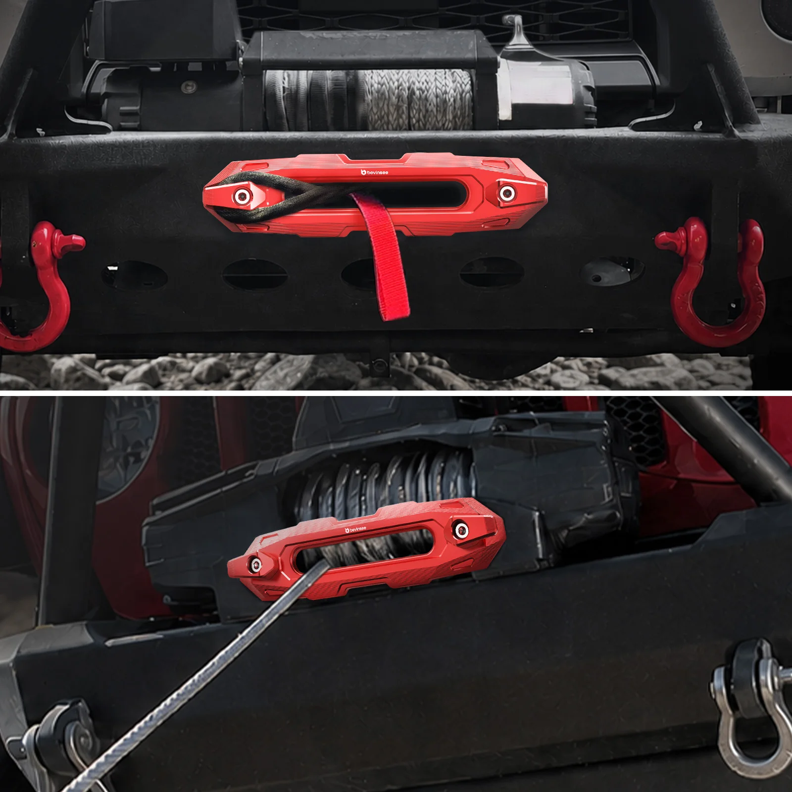 BEVINSEE 6061 Aluminium Seilzugführung mit Doppelhaken, passend für 10-Zoll-Lochkreis für Synthetikseil, ATV, UTV, SUV, LKW – Detail 3