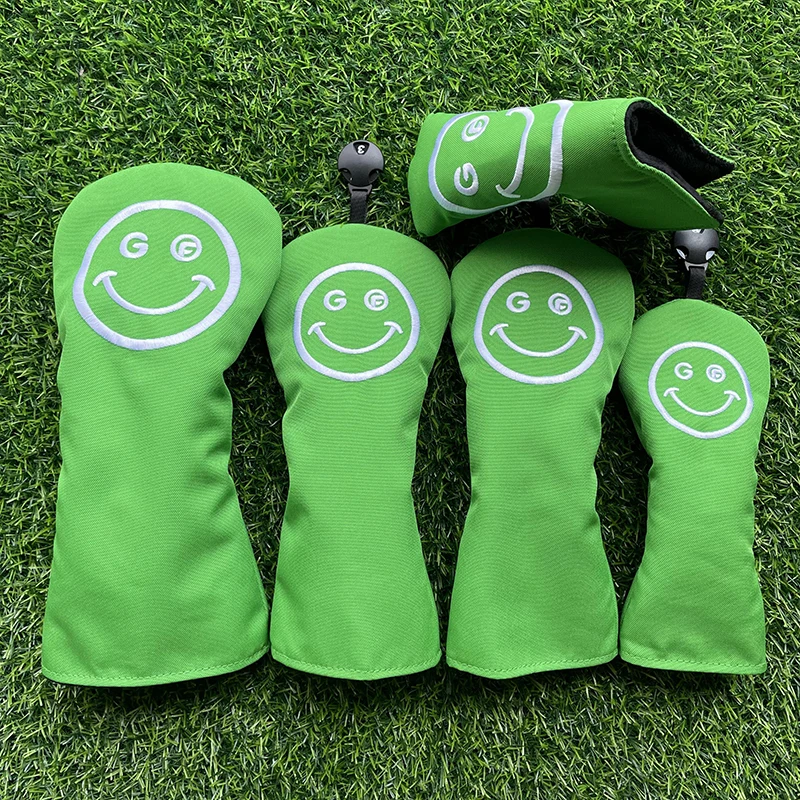 lachend gezicht Golfclub # 1 # 3 # 5-houten hoofdhoezen Driver Fairway Woods Cover canvas Hoge kwaliteit Putter Head Covers