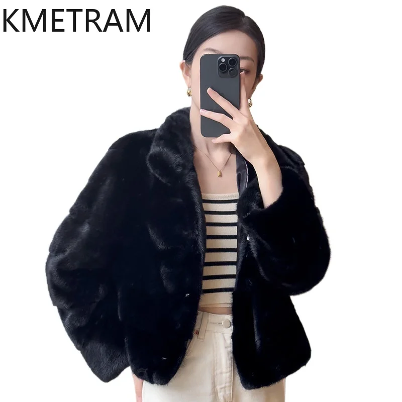 KMETRAM 100% veste de fourrure de vison entière femme col montant court noir vestes de fourrure véritable hiver nouveau dans manteaux femmes vêtements 2025 шу sik