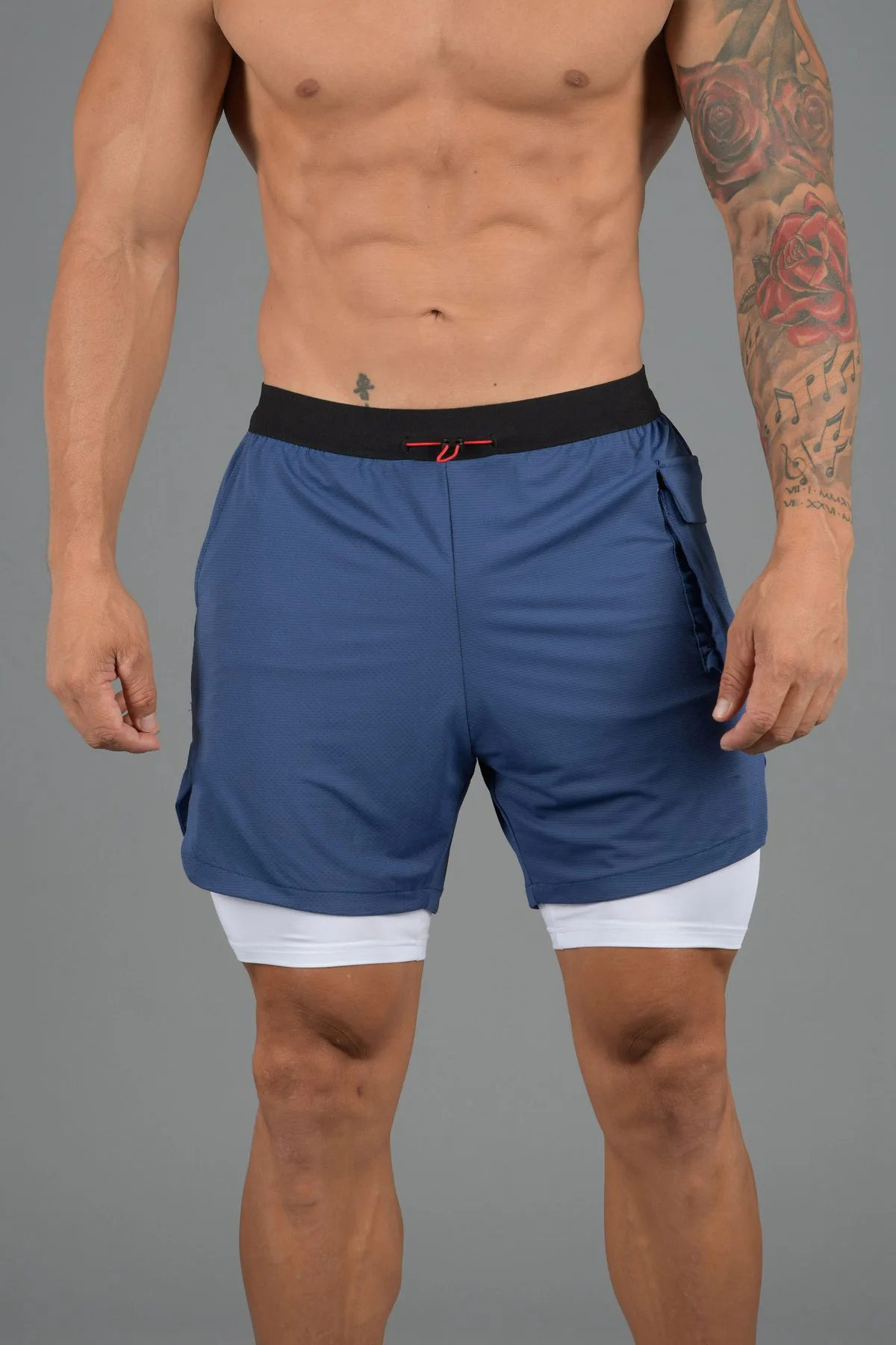 Summer men's fashion sports shorts Fitness running training Breathable casual double layer 2 in 1 fifth pants