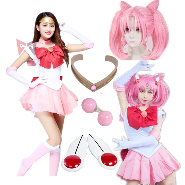 MMGG Anime Sailor Chibiusa sukienka Cosplay Chibiusa mała dama Serenity przebranie na karnawał peruka kolczyki szpilka sukienka wykonana na zamówienie