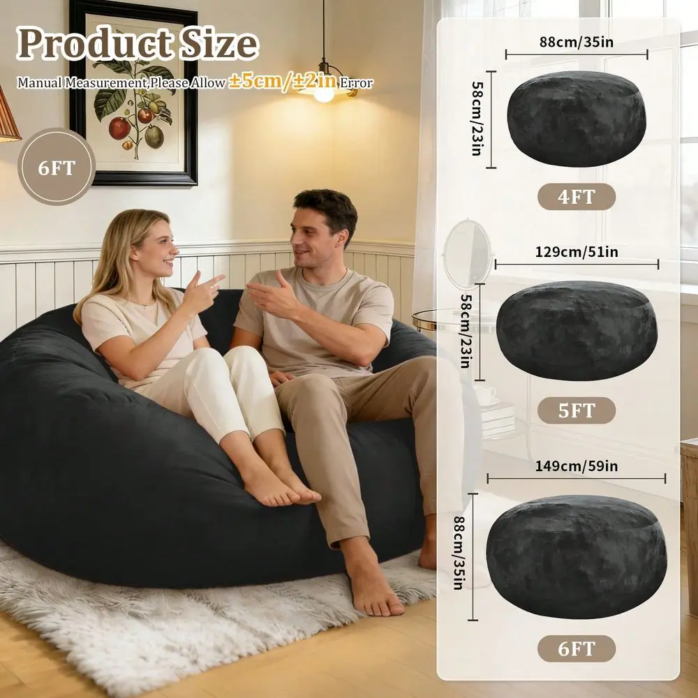 Bag Chair Grey, 4FT 5FT 6FT Suede, Soft, Memory Foam Bean Bag Chair With MicroVelvet Cover, FoamFilled Furniture, Large Bean Ba view 2