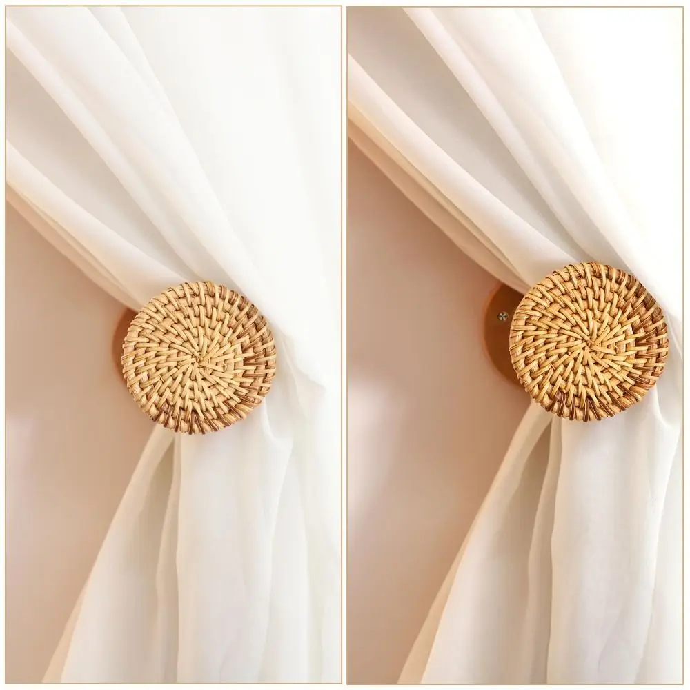 2 Pack Simple Wall Mounted Curtain Tiebacks Round Shape Bohemia Wall Hooks Modern Wooden Drapery Hook Home Office