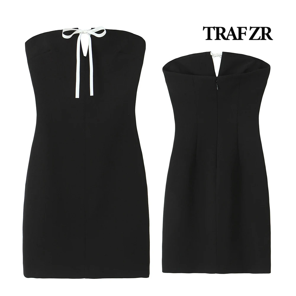 TRAF ZR Elegant Women Dresses with Bow Mini Dress Outfits Backless Fashion Summer Dresses 2024 O-NECK High Street Sleeveless