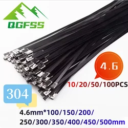 10-100 Pcs Stainless Steel Metal Black Cable Ties  Coated Locking Metal Zip-Exhaust Multifunctional Locking 4.6mm Cable Ties