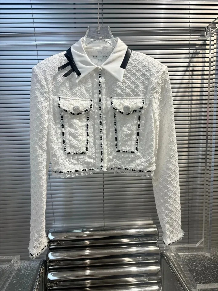 

2024SS Spring New Women High Quality Lace White Shirt Blouse for Female