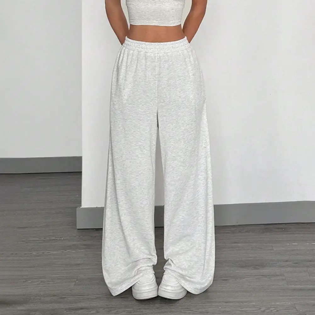 Para uso diário calças compridas femininas cor sólida estilo hip hop elástico de cintura alta calças largas senhoras solto ajuste calças casuais