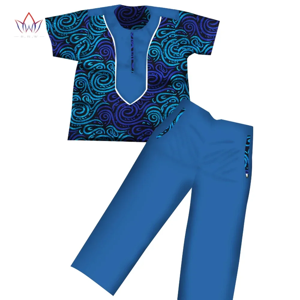 Boys Clothes African Dashiki Kids Clothing Short Sleeves Plus Solid Color Long Pant for Children Top Pants Suits WYT116