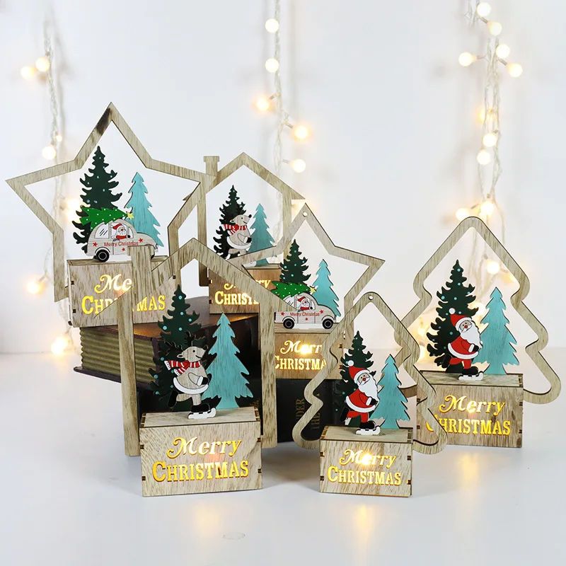 

Christmas decorations Wooden Christmas tree LED light cabin Creative Christmas gifts Christmas decorations scene layout