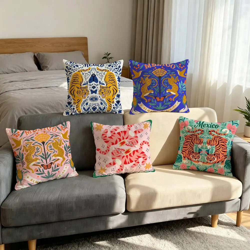 Mexico Leopard Art Tiger Symmetry Comfortable soft Pillow Case for Sofa Living Room Home office Decor and Protective Covers