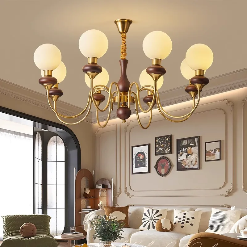 

Living room lamp chandelier magic bean American retro style bedroom lamp walnut color dining room lamp