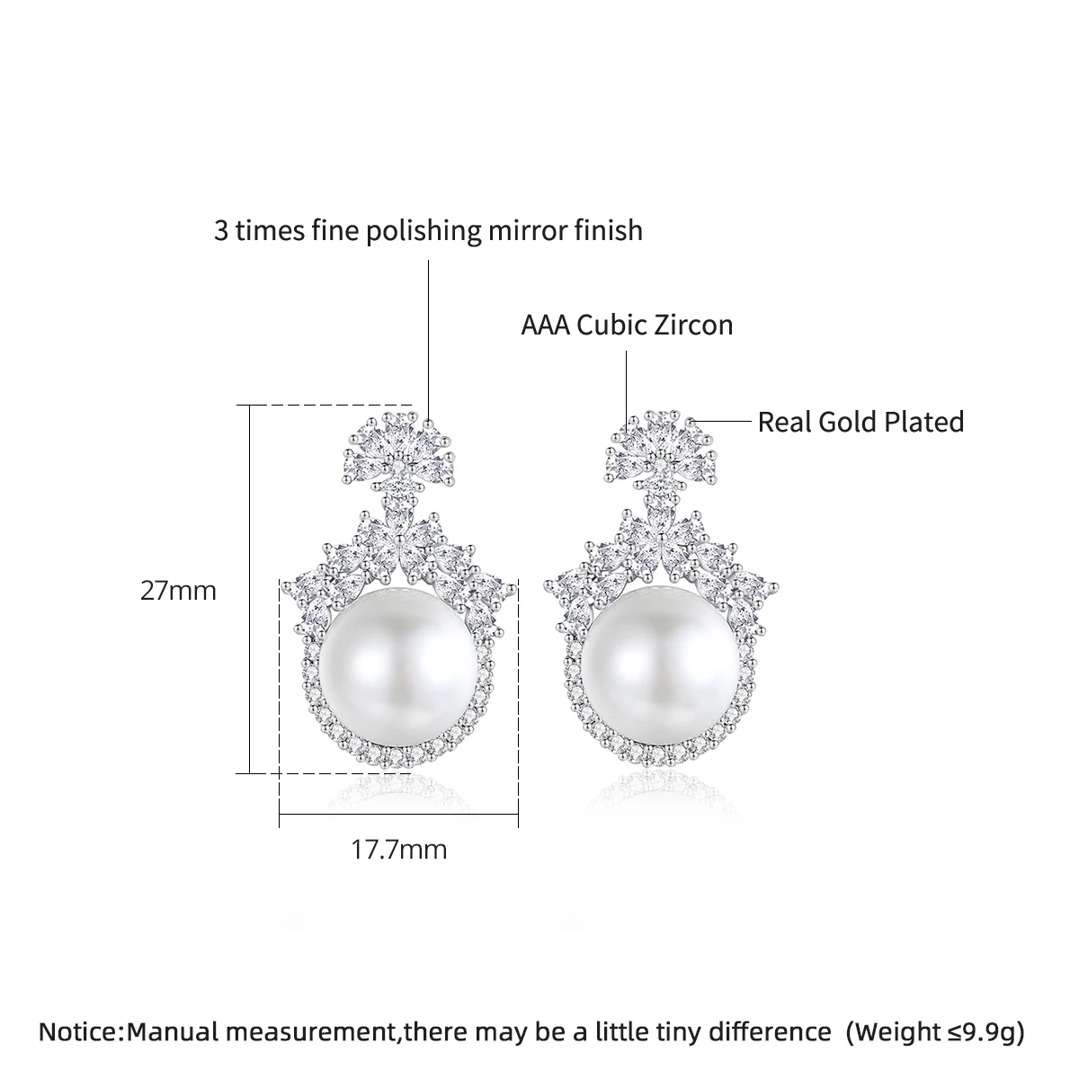 LUOTEEMI Big Imitation Pearls Earrings Temperament High Quality Graceful CZ Accessories for Women Bridal Wedding Dating Gift