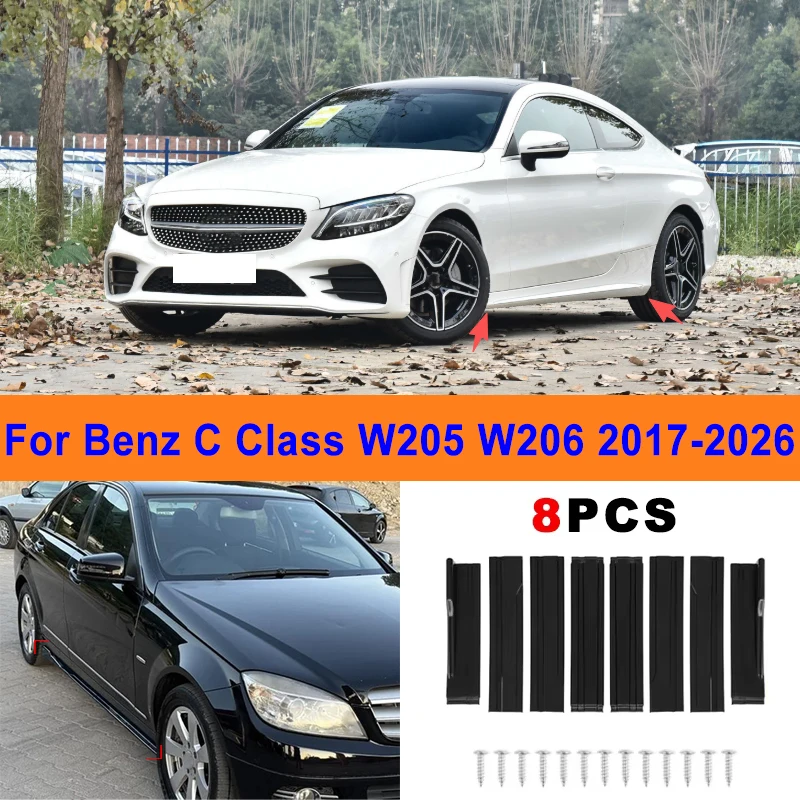 

8Pcs Extended Side Skirt Splitters For Benz C Class W205 W206 2017-2026 Sport Side Spoiler Bumper Lip Exterior Body Kit Mod Part