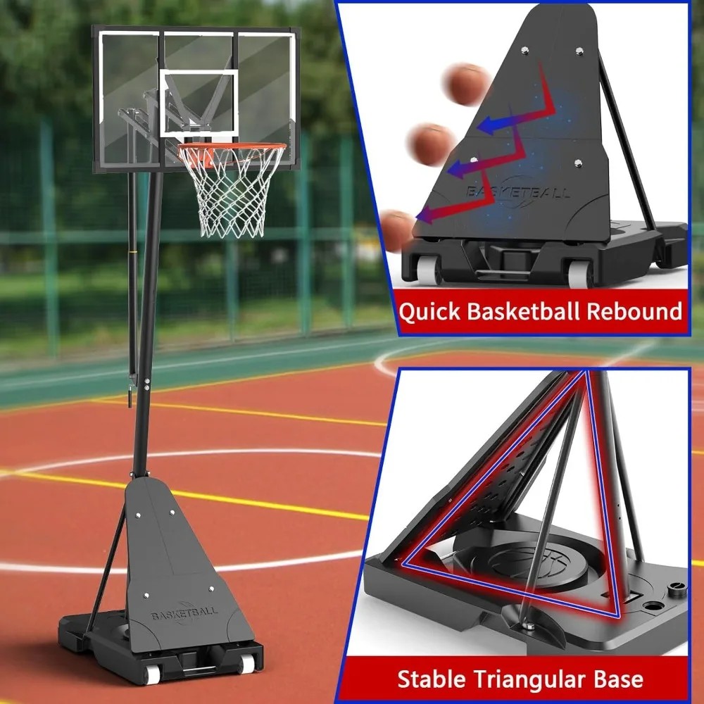 高さ調節可能な屋外バスケットボールフープ、44インチのバックボード、移動式ベース付き、5.5フィートから10フィートのコートに適しています