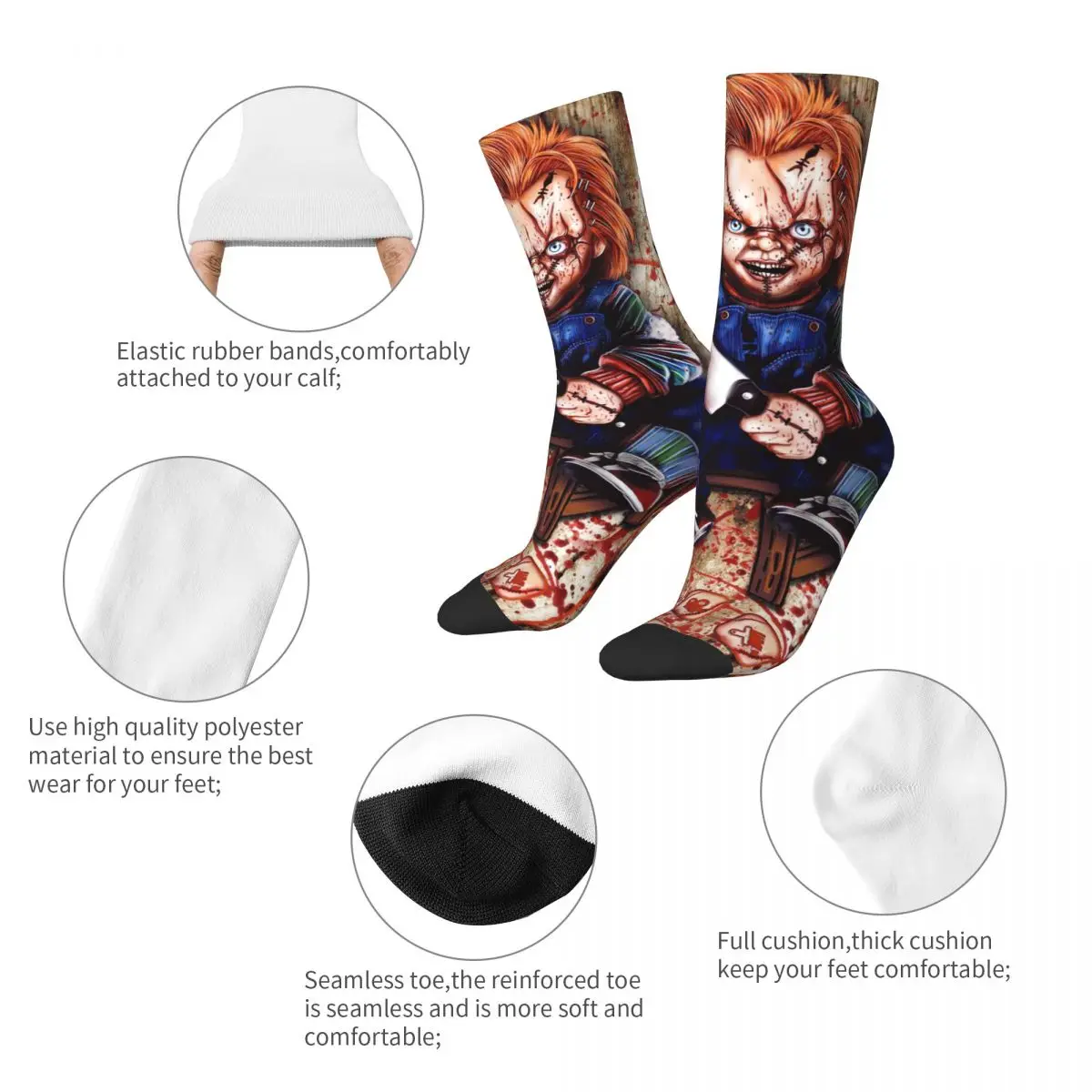 Autumn Winter Cool Unisex Chucky Childs Play Socks Horror Movie Halloween Non-slip Basketball Socks