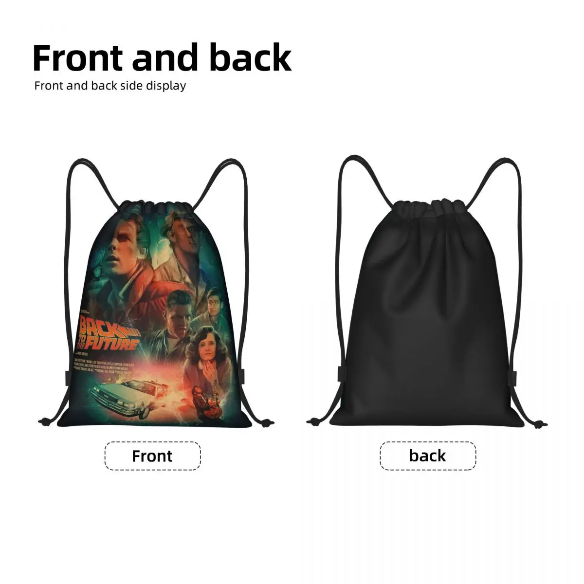Back To The Future Drawstring Backpack Sports Gym Bag for Women Men Sci-Fi Adventure DeLorean Movie Shopping Sackpack