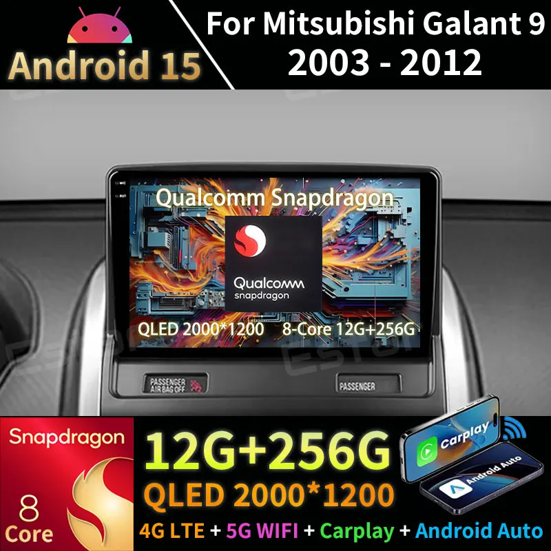 Radio para Auto con Android 15 para Mitsubishi Galant 9 2003-2012, Reproductor Multimedia GPS, Unidad Principal Navi, Carplay Inalámbrico, Video, Estéreo