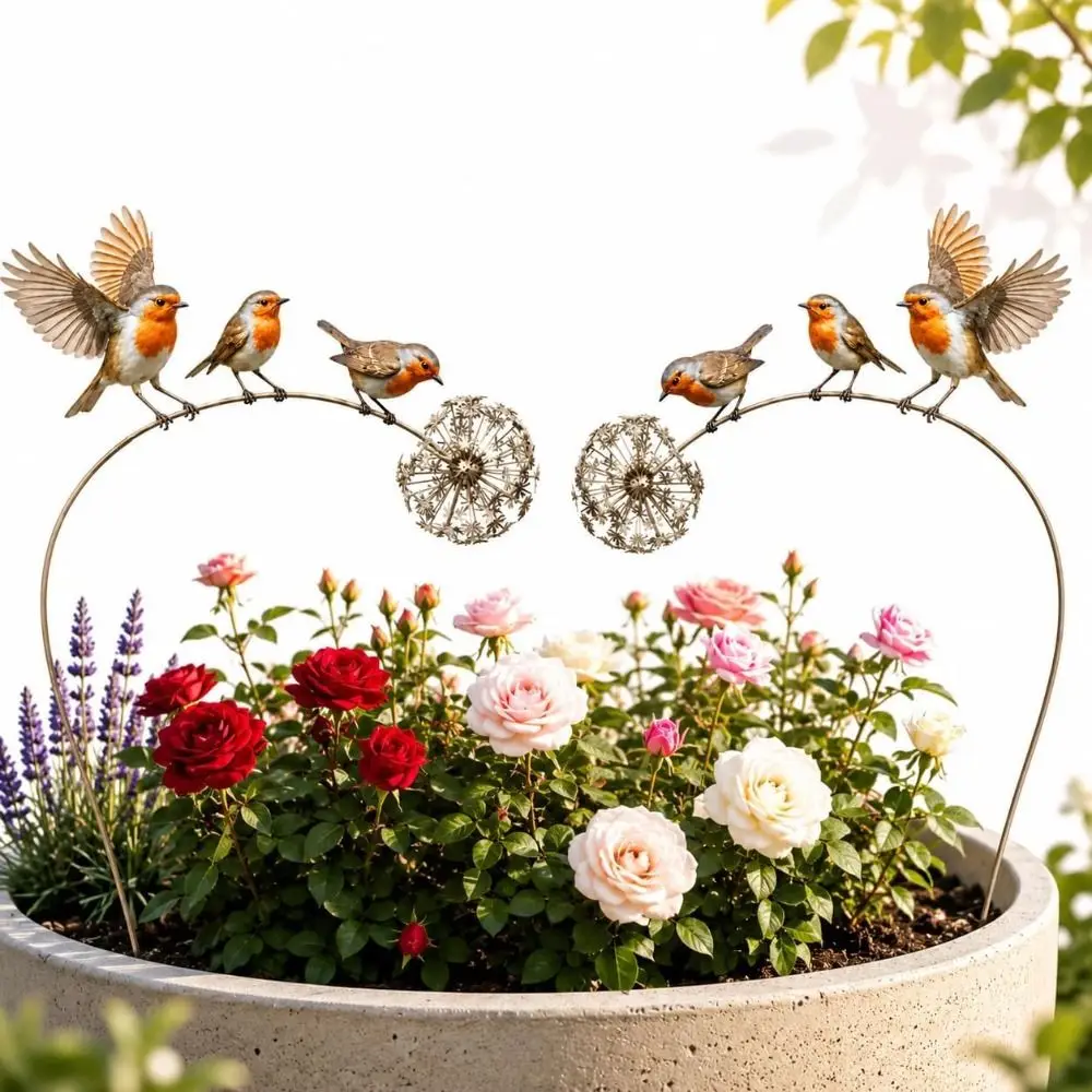 New Metal Robin Garden Stake Weather Resistant Robin Bird Garden Stake Vibrant Curved Stake Robin Yard Ornament Patio Decor