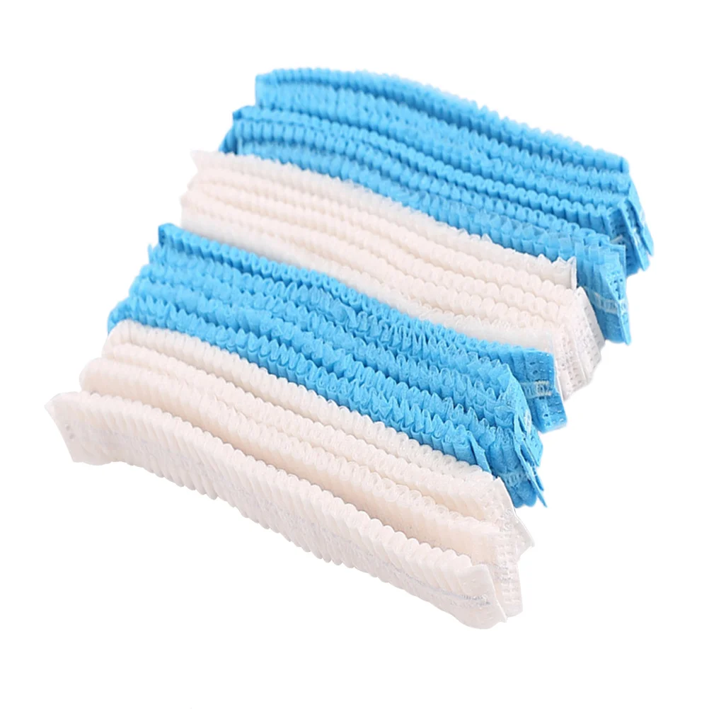 

200pcs Disposable Caps Non-woven Hoods Hats for Workshop Catering Food Baking (Blue and White) Non-Woven Caps