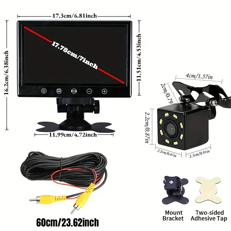 7-Inch HD New Touch Button Monitor with an 8 LED Rear View Camera Kit, Suitable for Trailers, Forklifts, And Harvesters.