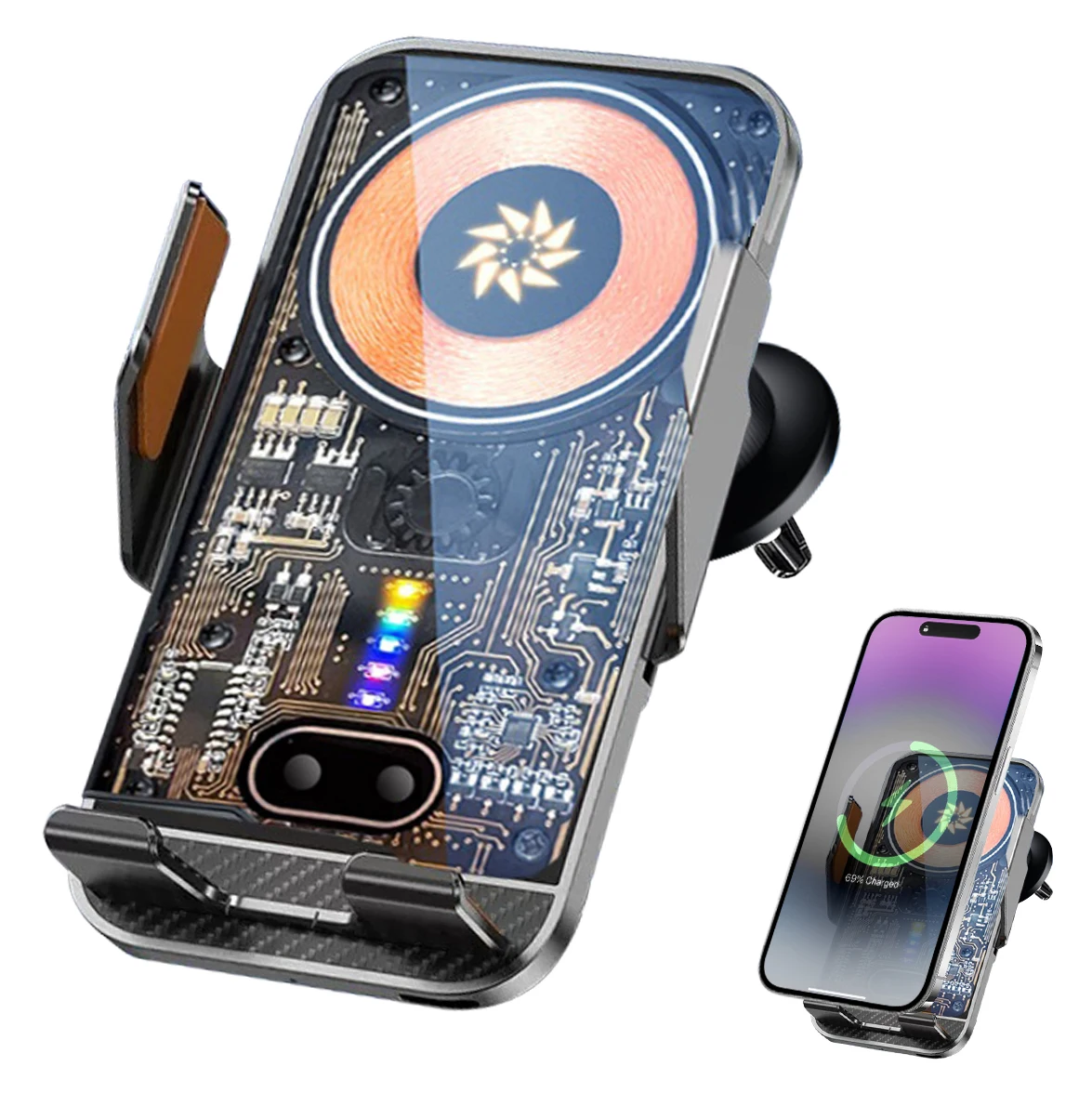 

New Universal Car Wireless Charging Mobile Phone Holder Air Outlet Mount Transparent Vehicle Navigation Bracket for Smartphones