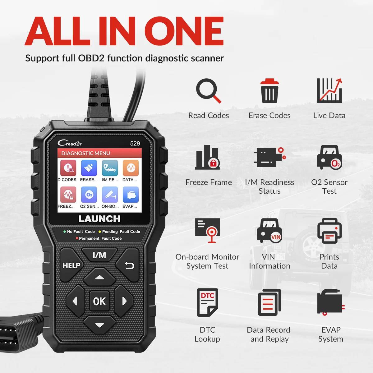 LAUNCH OBD2 Scanner Diagnostic Tool  Auto Code Reader  Read Clear Fault Codes, OBDII Check Engine Light Scanner