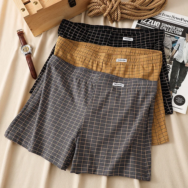 New Plaid Aro Pants Men's Underwear, Pure Cotton, Comfortable Home Pants, Loose and Breathable Shorts, Square-Cut Sleep Shorts
