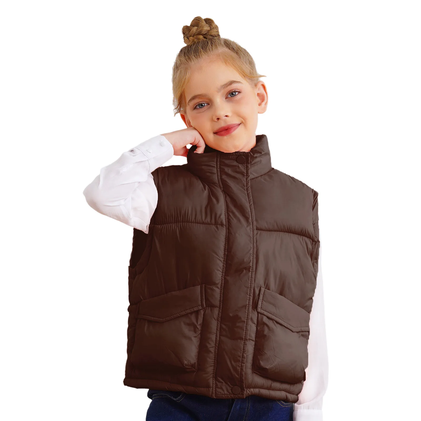 Warme Weste für Kinder und Mädchen, Stehkragen, Reißverschluss, ärmellose Jacke, bequeme klassische warme Weste