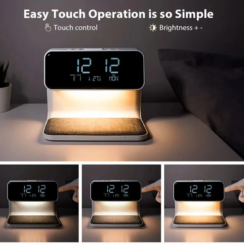New Desk Lamp with Wireless Charging, Alarm Clock, Three-in-one Fast Charging, Desktop Clock, Multi-functional Night Light