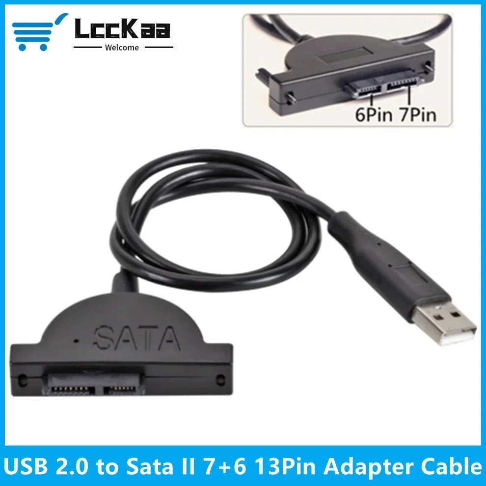 LccKaa USB 2.0 to Sata II 7+6 13Pin Adapter Converter Cable steady style for Laptop CD/DVD ROM Slimline Drive Converter Cable