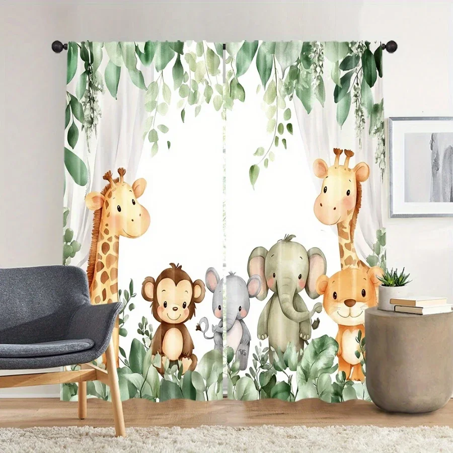 Digital Printed Curtains with Cute Animals Design, Stylish Window Drapes for Living Room Bedroom Home Decoration and Kitche