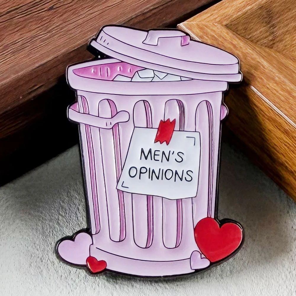 Men's Opinions Pink Trash Can Badge Sarcastic Humorous Brooch Fun Meme Enamel Pin Women's Rights Feminist Jewelry Decorative