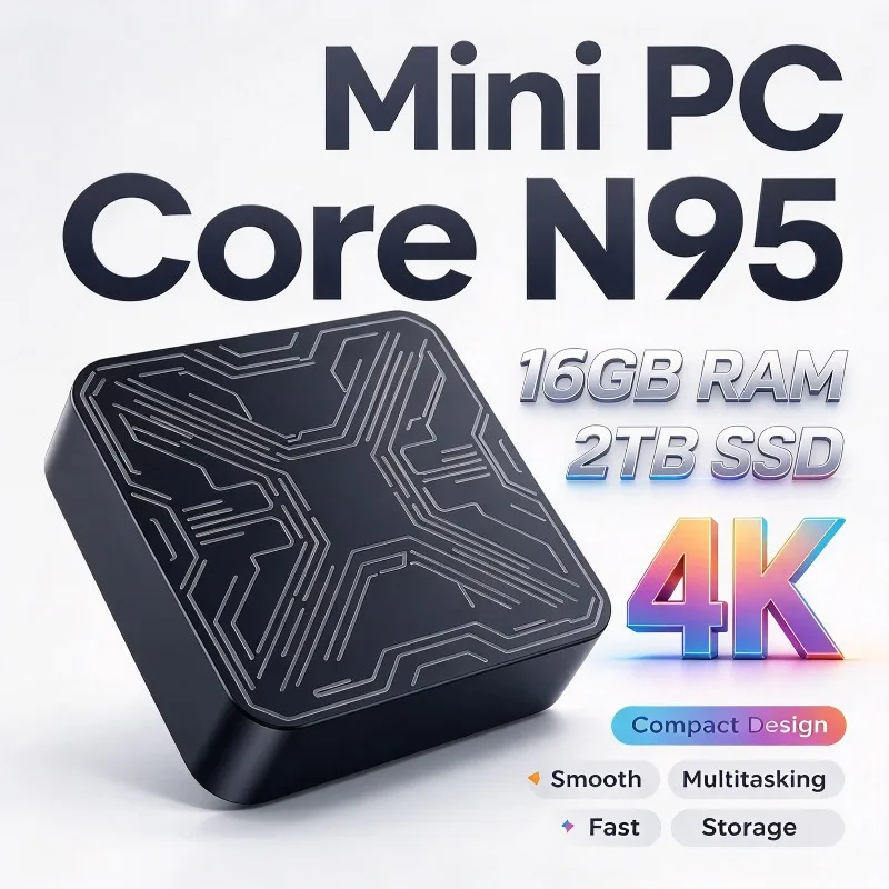 2026 Mini PC Intel Core N95 Windows Portable Computer 16GB RAM 1TB 2TB SSD Gaming Office Study 4K WiFi 6 Gamer PC Max Ultra