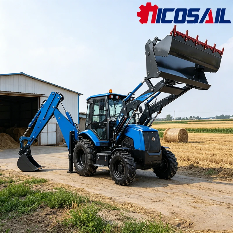 4x4 Backhoe Loader with Front Loader and Rear Excavator for Construction & Earthmoving OEM Customization