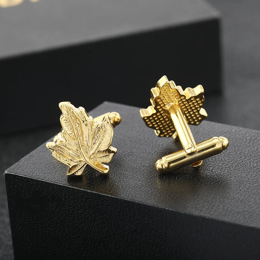 New Tide Alloy Leaf Men's Cufflinks Simple Maple Leaf Metal Sleeve Studs Button Retro Solid Shirt Button Dress Accessories Gifts